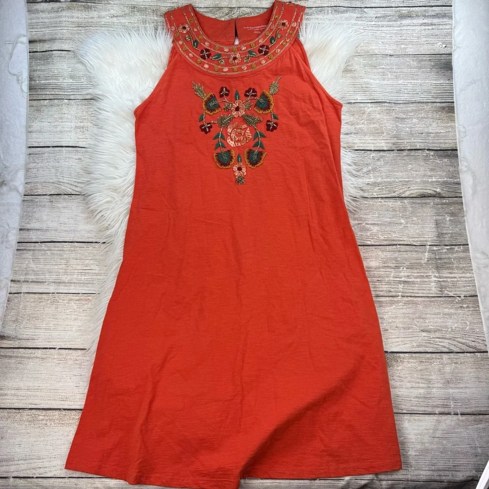 SOFT SURROUNDINGS LIDAH DRESS FLORAL EMBROIDERED FIERY ORANGE - Picture 4 of 10